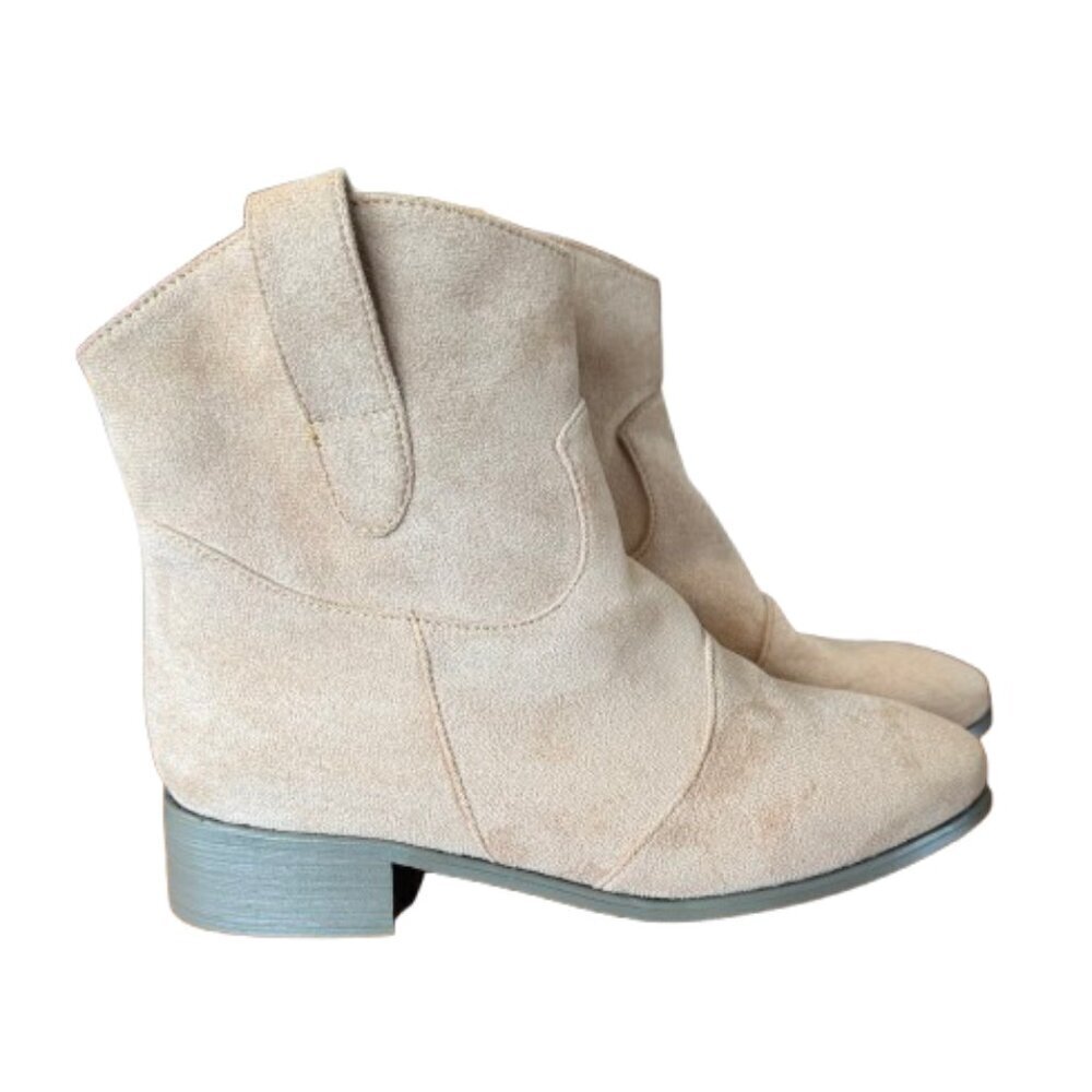 SALE: Women's Vegan Suede Taupe Short Boots, Size 38/ 7.5  NWOT